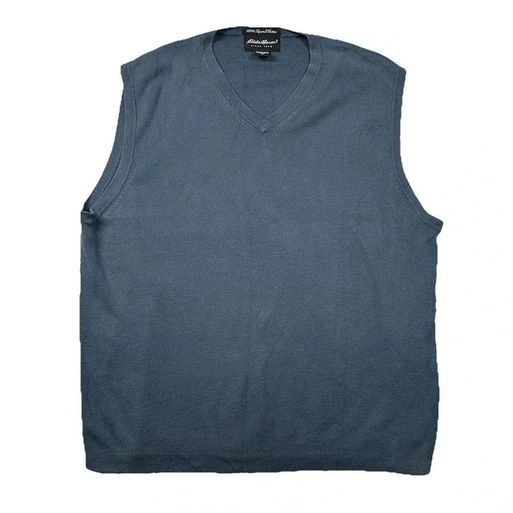 Vintage Eddie Bauer Sweater Vest Mens LT Tall Pima Cotton Stretch Slate Blue